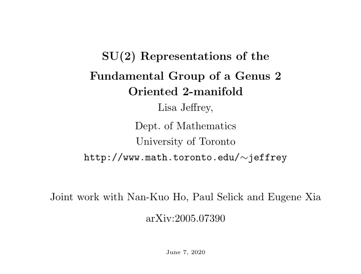 su 2 representations of the fundamental group of a genus