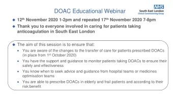 DOAC Educational Webinar  12 th November 2020 1-2pm and repeated 17 th November 2020 7-8pm