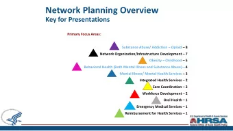 Network Planning Overview  Key for Presentations  Primary Focus Areas: Substance Abuse/ Addiction