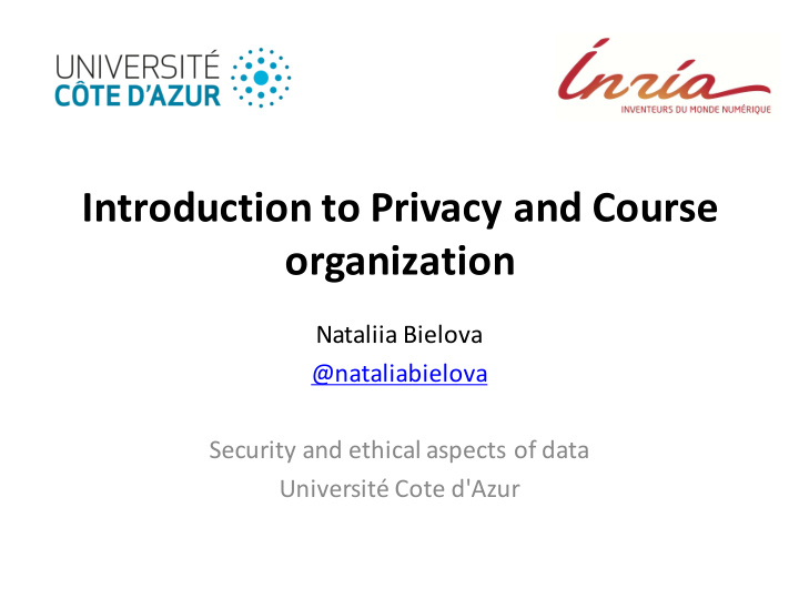 introduction to privacy and course organization