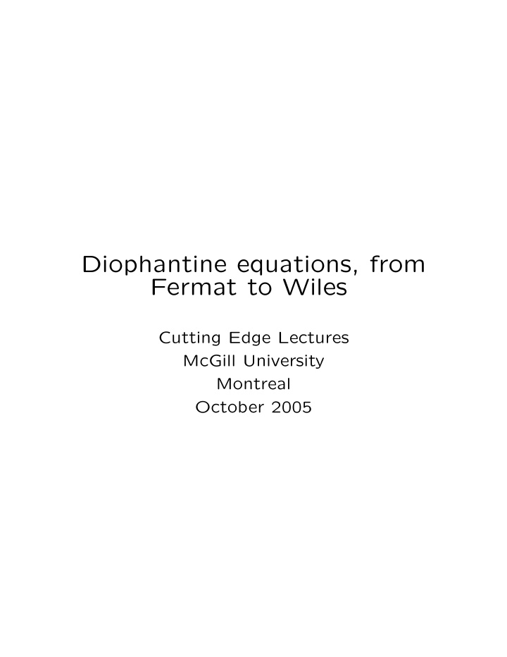 diophantine equations from fermat to wiles