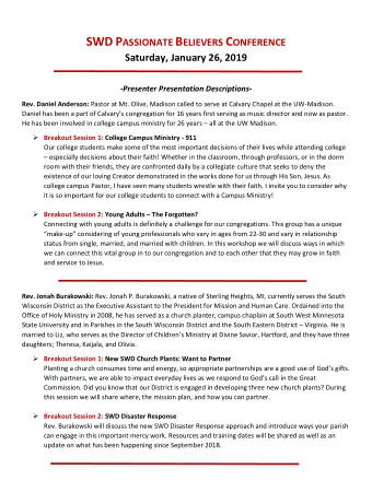 SWD P ASSIONATE B ELIEVERS C ONFERENCE  Saturday, January 26, 2019  -Presenter Presentation