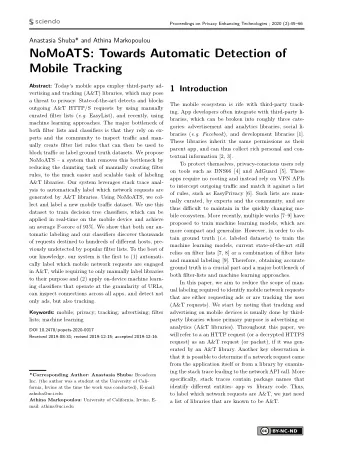 NoMoATS: Towards Automatic Detection of  Mobile Tracking Abstract: Todays mobile apps employ