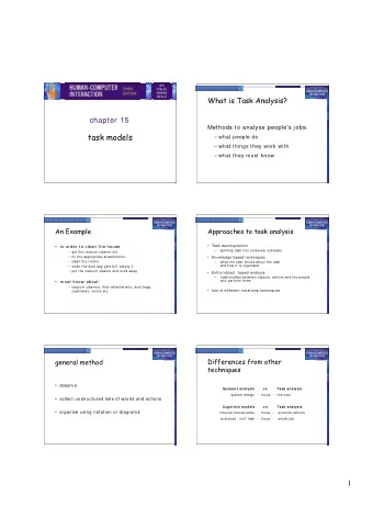 task models   what people do   what things they work with   what they must know  An