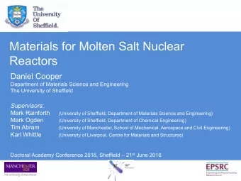 Reactors  Daniel Cooper  Department of Materials Science and Engineering  Daniel Cooper  The