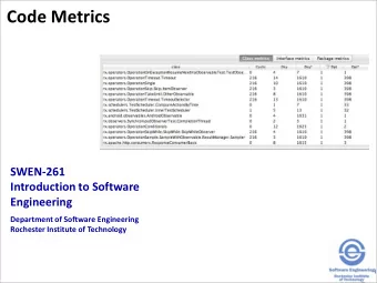 Code Metrics  SWEN-261  Introduction to Software  Engineering  Department of Software Engineering