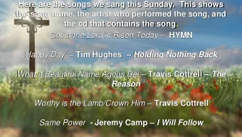 Here are the songs we sang this Sunday.  This shows  the song name, the artist who performed the