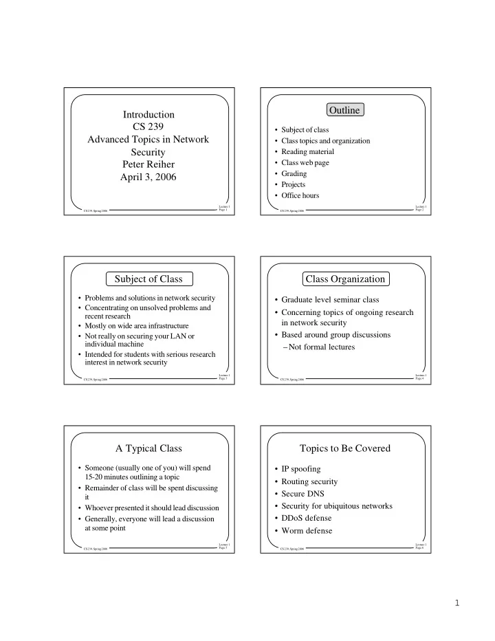 outline introduction cs 239