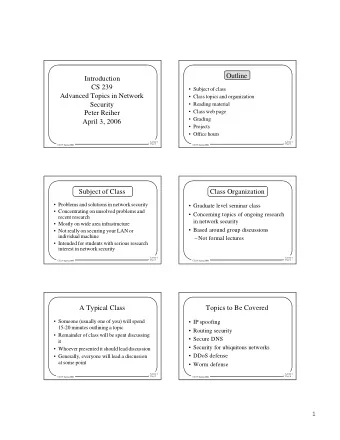 Outline  Introduction  CS 239   Subject of class  Advanced Topics in Network   Class topics