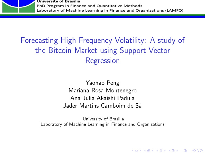 forecasting high frequency volatility a study of the