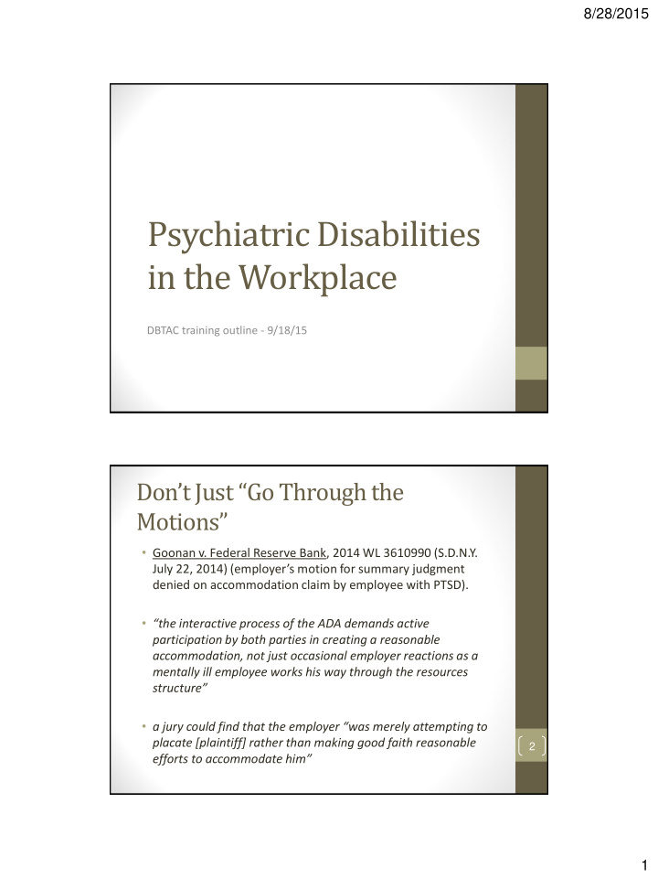 psychiatric disabilities in the workplace