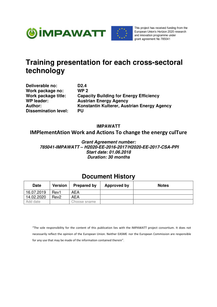 training presentation for each cross sectoral technology