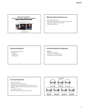 10/8/20  Armor Up, Armor Down:  What this about and who we are  The Inner Life of Cops,