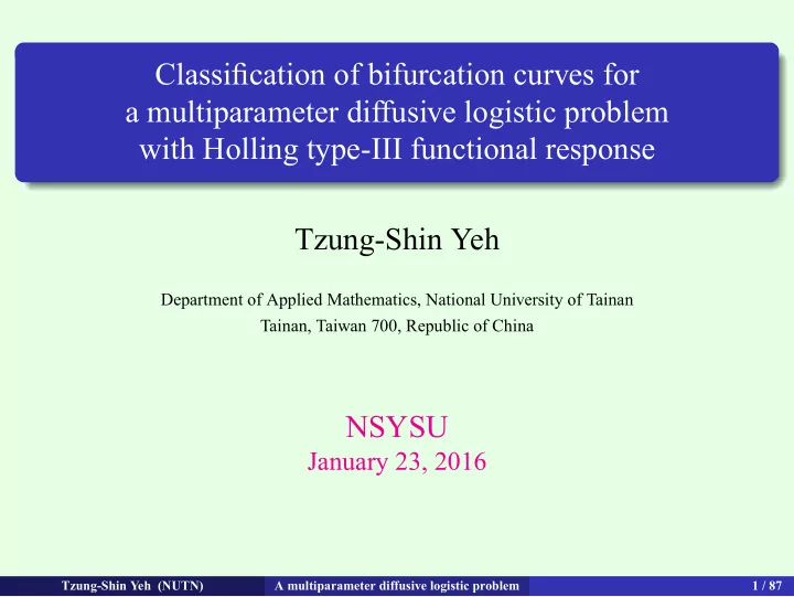 classi cation of bifurcation curves for a multiparameter