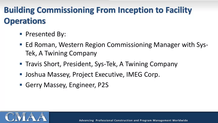 building commissioning from inception to facility