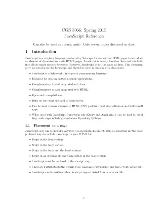 CGS 3066: Spring 2015  JavaScript Reference  Can also be used as a study guide. Only covers topics