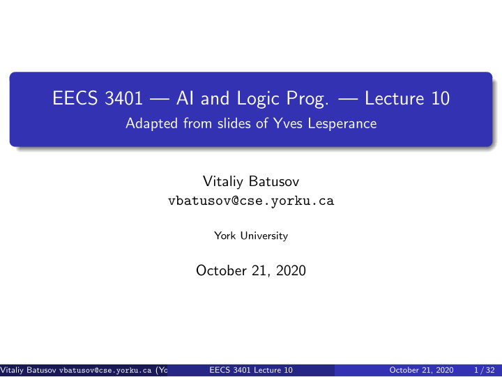 eecs 3401 ai and logic prog lecture 10