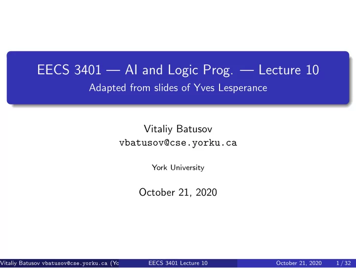 eecs 3401 ai and logic prog lecture 10