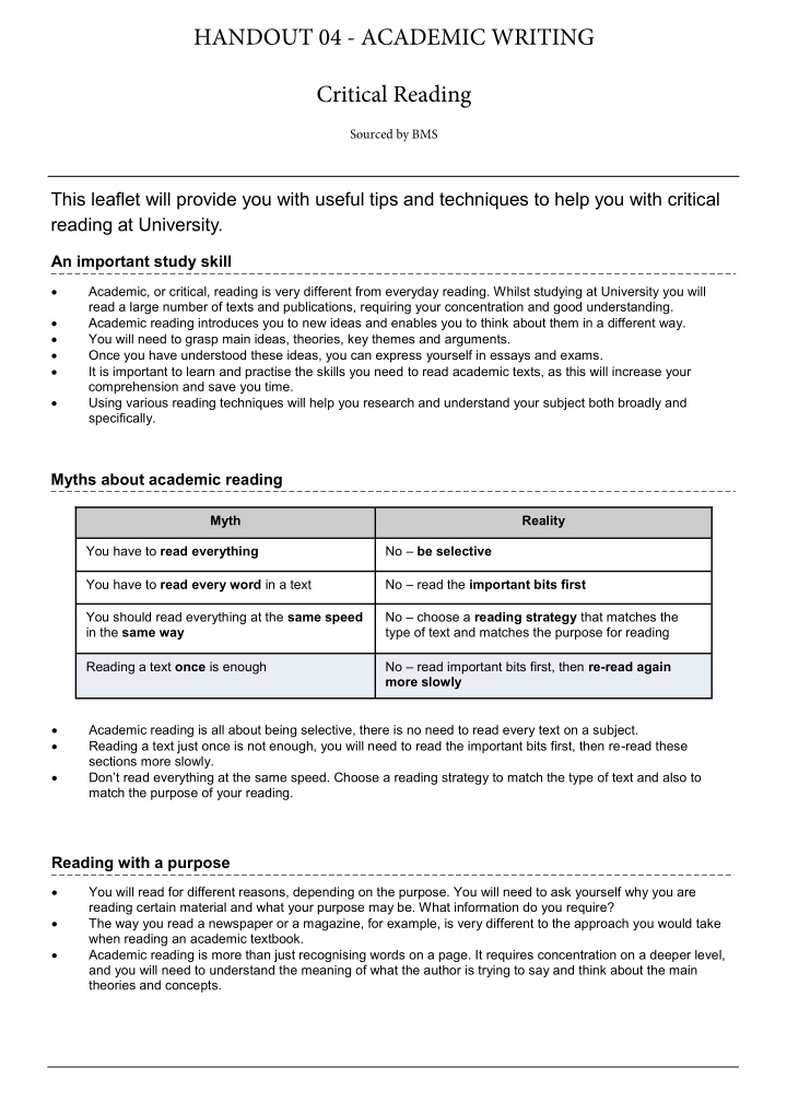 handout 04 academic writing critical reading