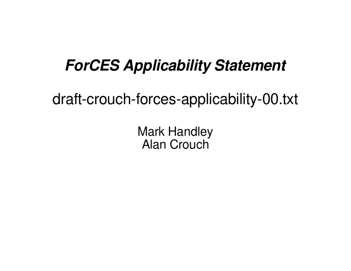 forces applicability statement draft crouch forces