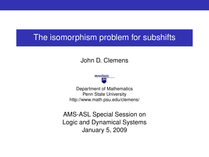 the isomorphism problem for subshifts