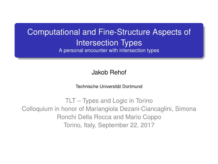 computational and fine structure aspects of intersection