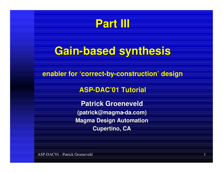 part iii part iii gain based synthesis based synthesis