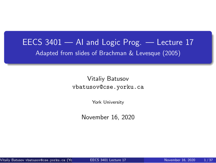 eecs 3401 ai and logic prog lecture 17