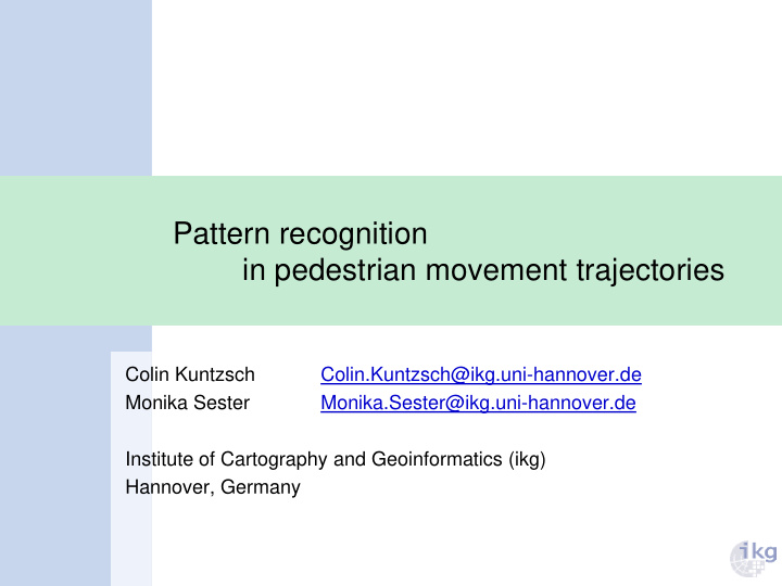 pattern recognition in pedestrian movement trajectories