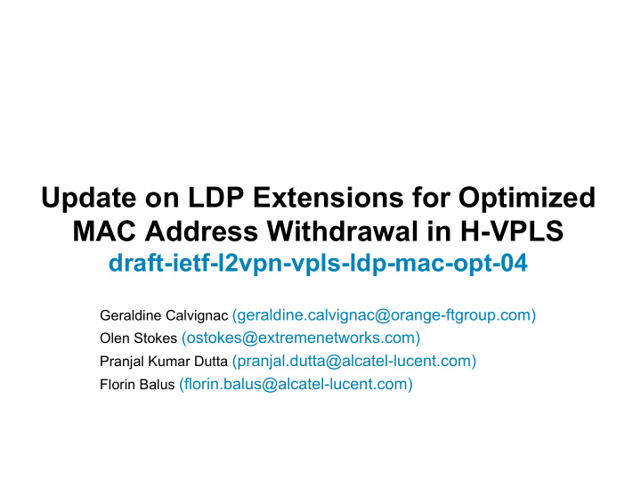 update on ldp extensions for optimized