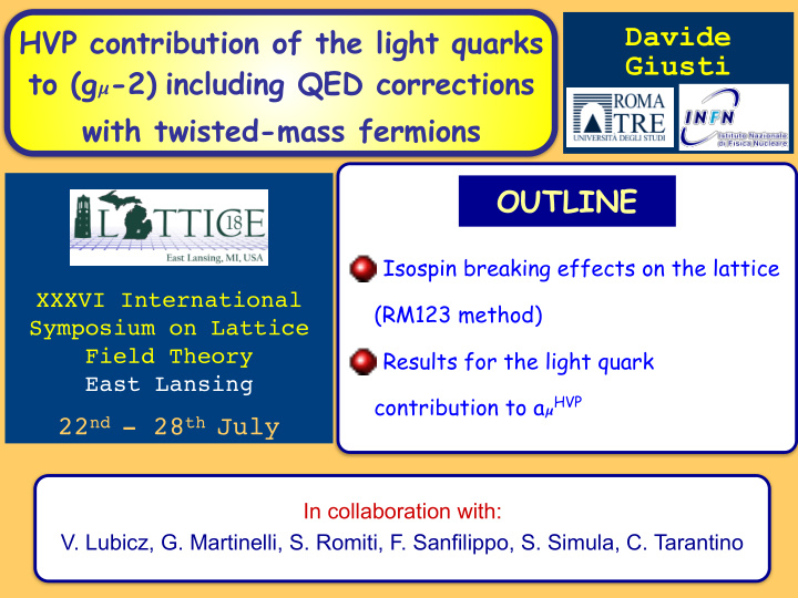hvp contribution of the light quarks davide giusti to g 2