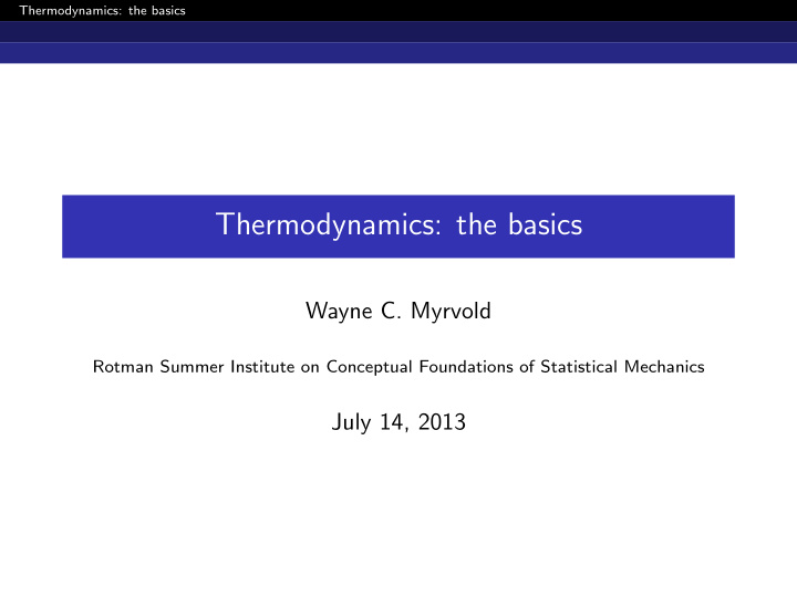 thermodynamics the basics