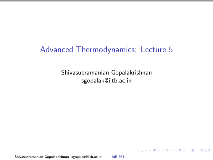 advanced thermodynamics lecture 5