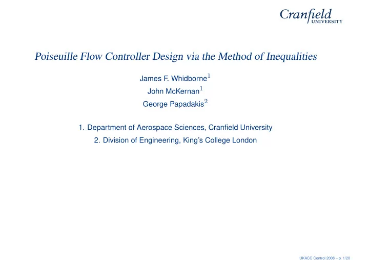 poiseuille flow controller design via the method of