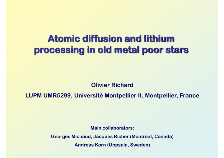 atomic dif atomic diffusion and lithium usion and lithium