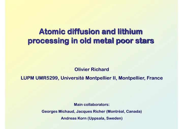 atomic dif atomic diffusion and lithium usion and lithium