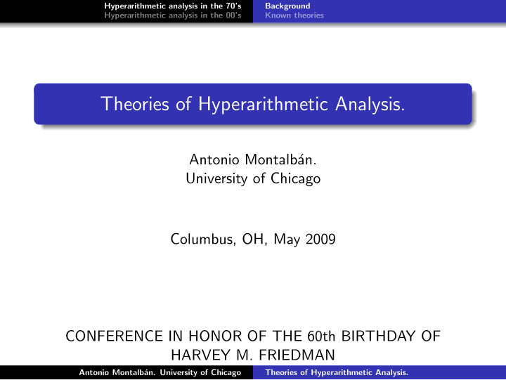 theories of hyperarithmetic analysis