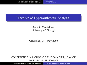 Theories of Hyperarithmetic Analysis.  Antonio Montalb  an.  University of Chicago  Columbus, OH,
