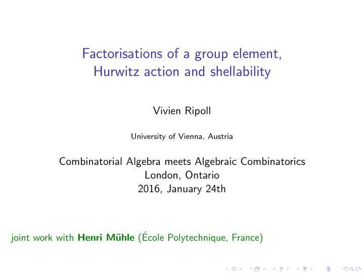 factorisations of a group element hurwitz action and