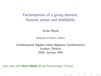 Factorisations of a group element,  Hurwitz action and shellability  Vivien Ripoll  University of