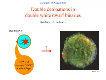 Double detonations in  double white dwarf binaries  Ken Shen (UC Berkeley)  Helium layer  C/O  core