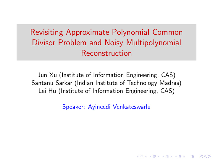 revisiting approximate polynomial common divisor problem