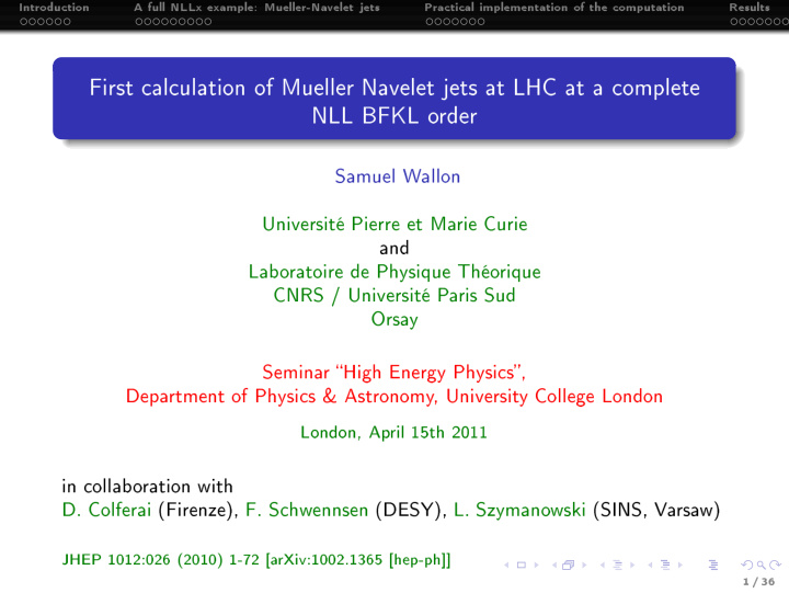 intro du tion a full nllx example mueller navelet jets