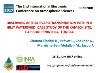 CAP BON PENINSULA, TUNISIA Zitouna-Chebbi R., Prvot L., Chakhar A.,  Marniche-Ben Abdallah M.,