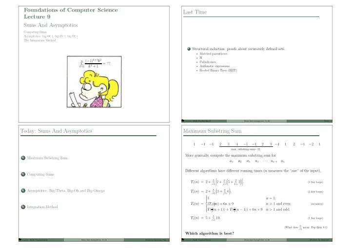 foundations of computer science last time lecture 9 sums
