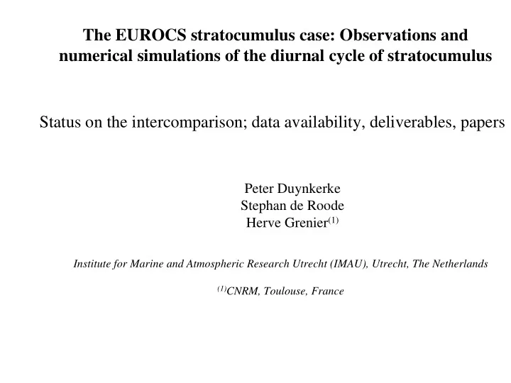 the eurocs stratocumulus case observations and numerical