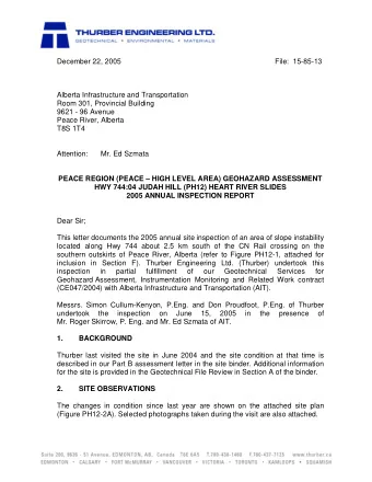 December 22, 2005  File:  15-85-13  Alberta Infrastructure and Transportation  Room 301, Provincial