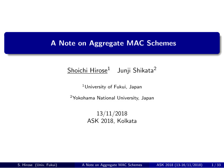 a note on aggregate mac schemes