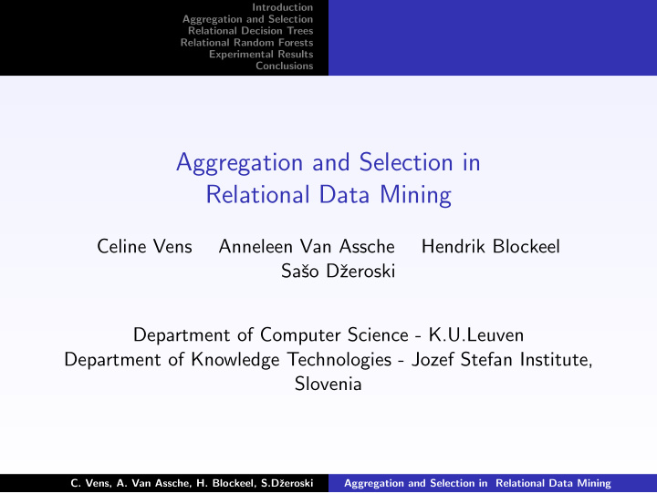 aggregation and selection in relational data mining