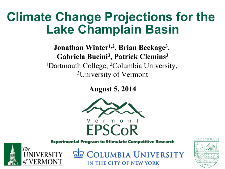 climate change projections for the lake champlain basin